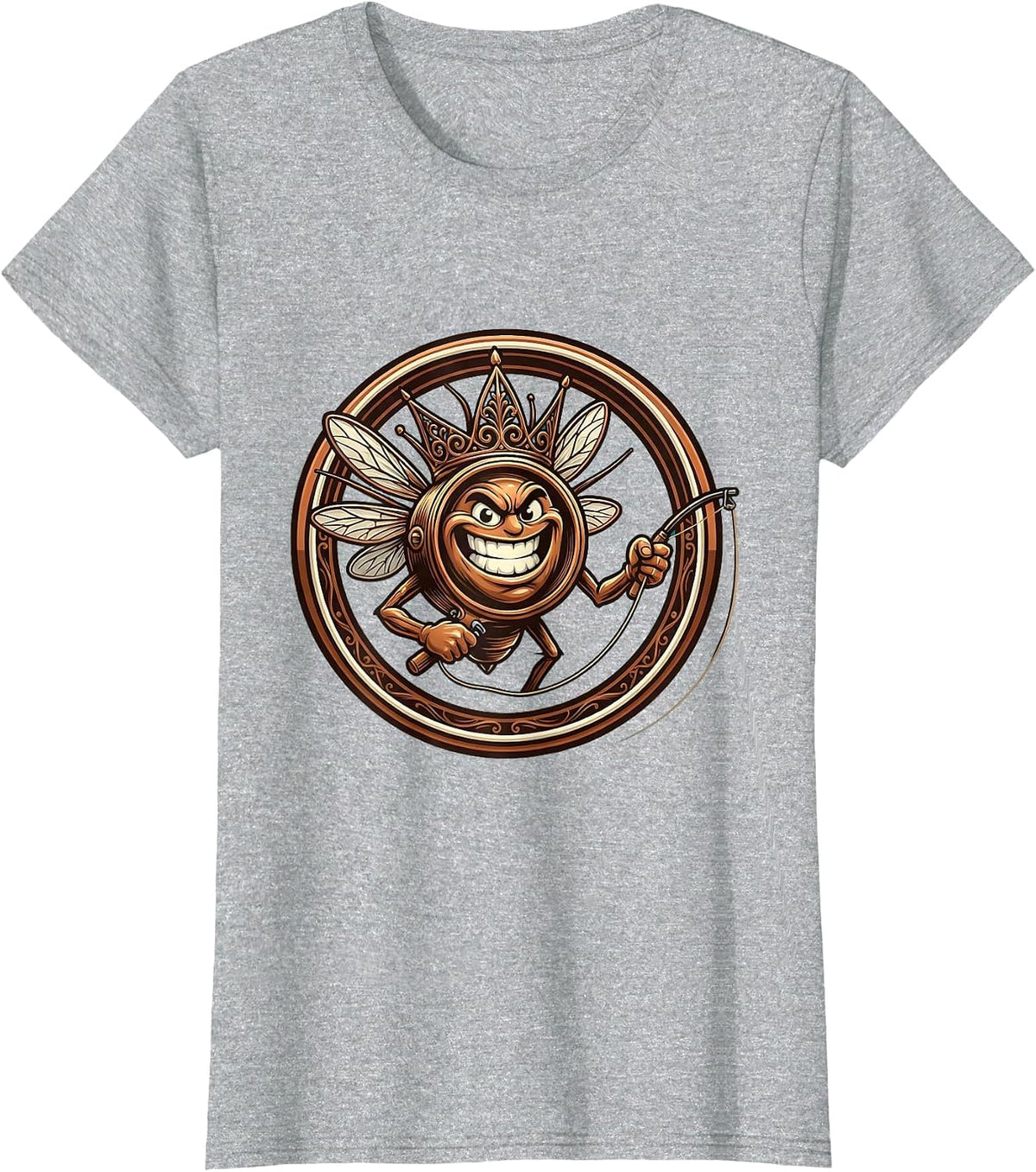 Fly Fishing Reel Filigree Illustration T-Shirt - Heather Grey