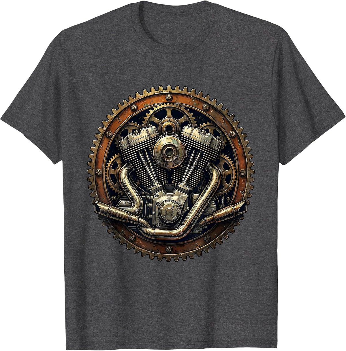 Men's Vintage Old Motorcycle Engine Gear Illustration T-Shirt - Dark Heather Grey
