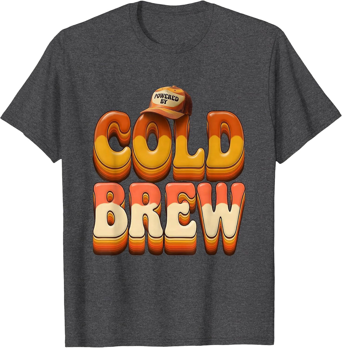Men's Powered by Cold Brew Coffee Lover Design T-Shirt - Dark Heather Grey