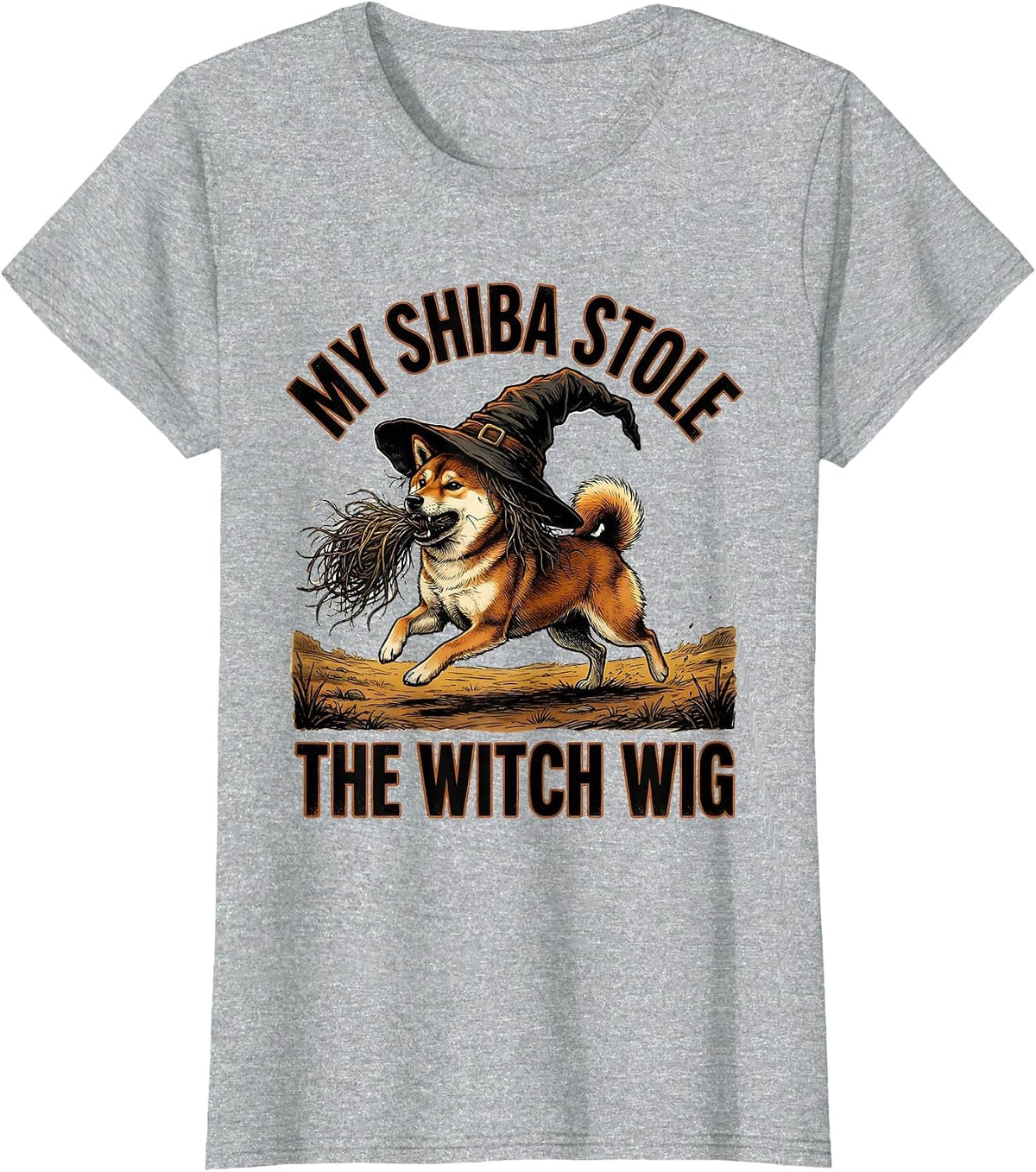 My Shiba Stole The Witch Wig Funny Dog Lover Halloween T-Shirt - Heather Grey