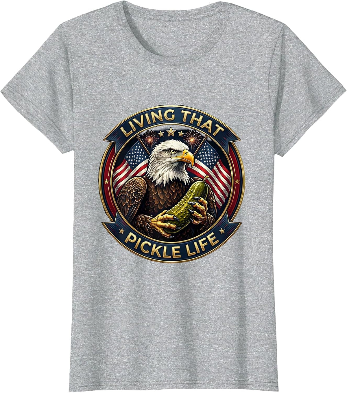 Women's Living That Pickle Life Funny Pickle Design T-Shirt - Heather Grey