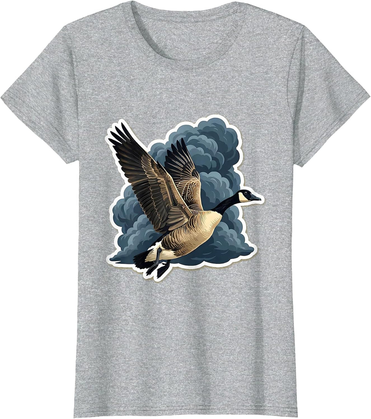 Women's Goose in Flight Stormy Sky Graphic Design T-Shirt - Heather Grey