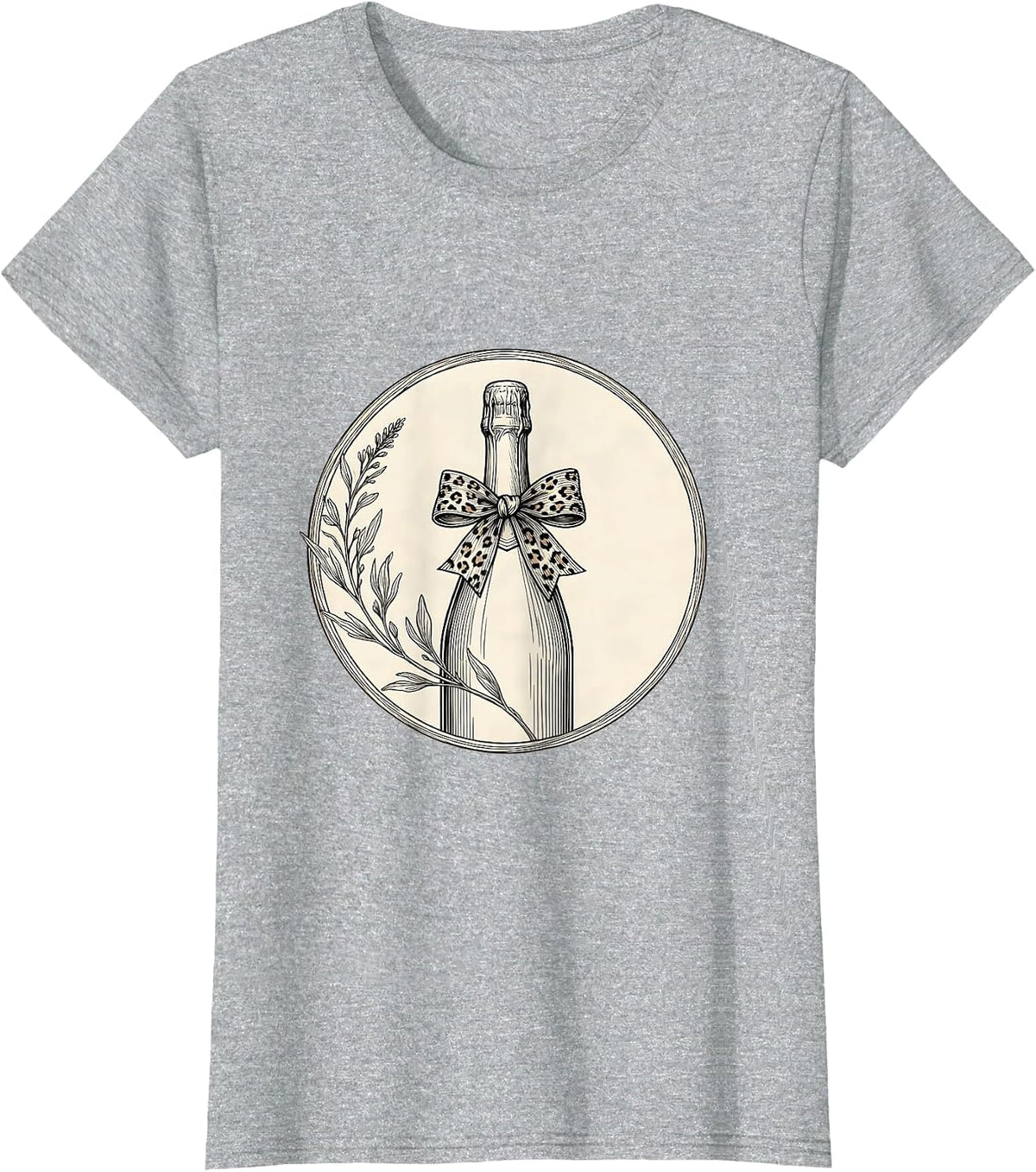 Gigi Leopard Bow Champagne Bottle Graphic T-Shirt - Heather Grey