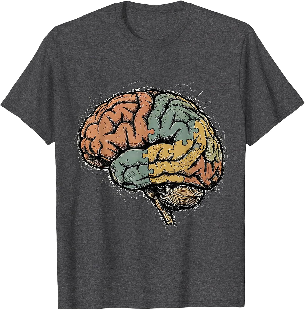 Colorful Puzzle Brain Special Education Art T-Shirt - Dark Heather Grey
