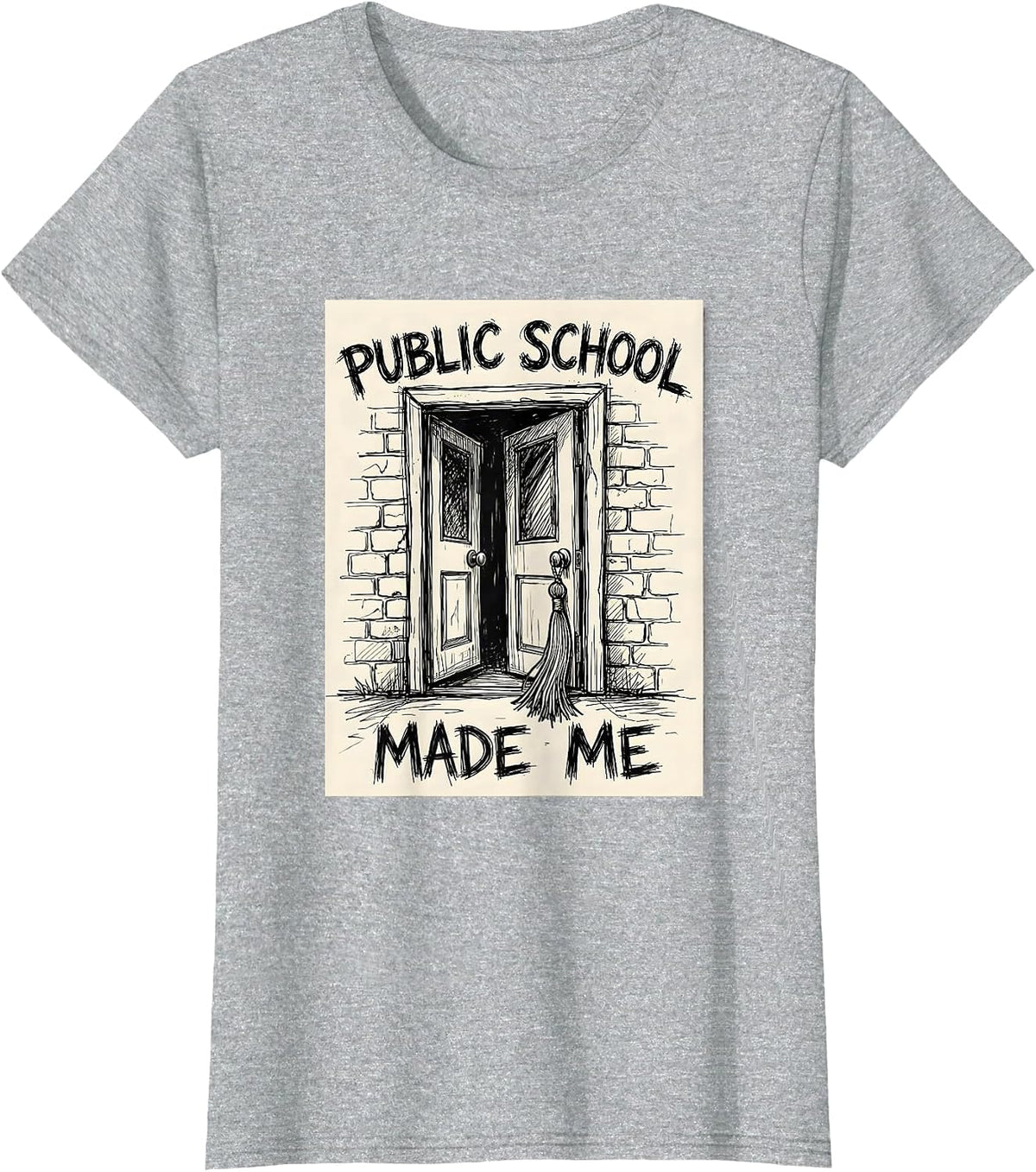 Public School Made Me Hand-Sketched Teacher Parent Support T-Shirt - Heather Grey