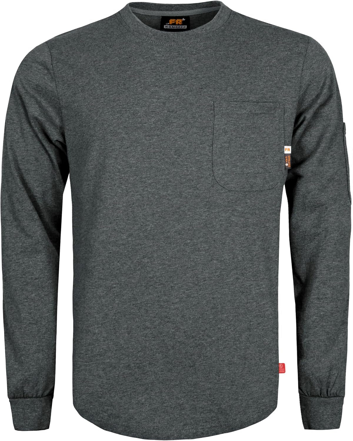 KONRECO FR Shirts for Men Crewneck 6oz 100% Cotton Jersey NFPA2112 CAT2 - Heather Gray