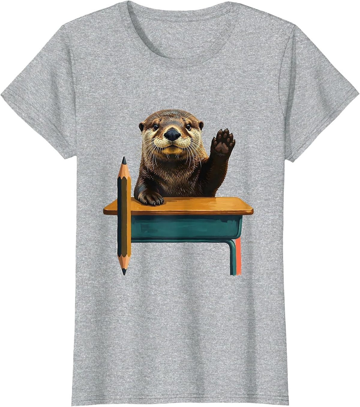 Sea Otter Teacher Back To School Classroom Desk T-Shirt - Heather Grey