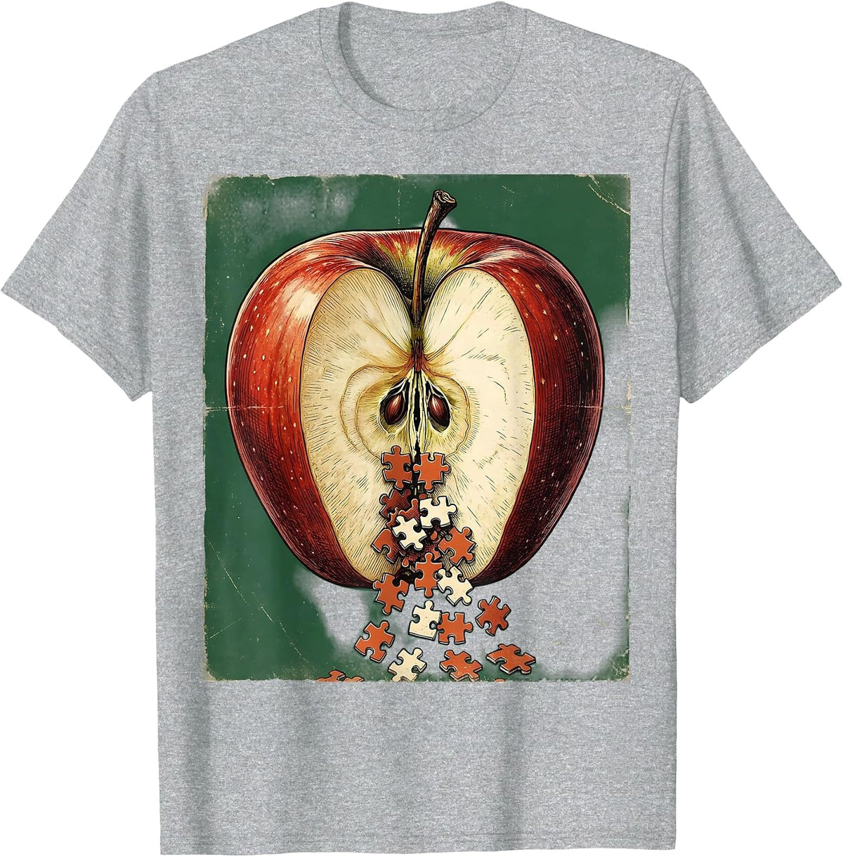 Men's Special Education Teacher Apple Puzzle Piece Graphic T-Shirt - Heather Grey