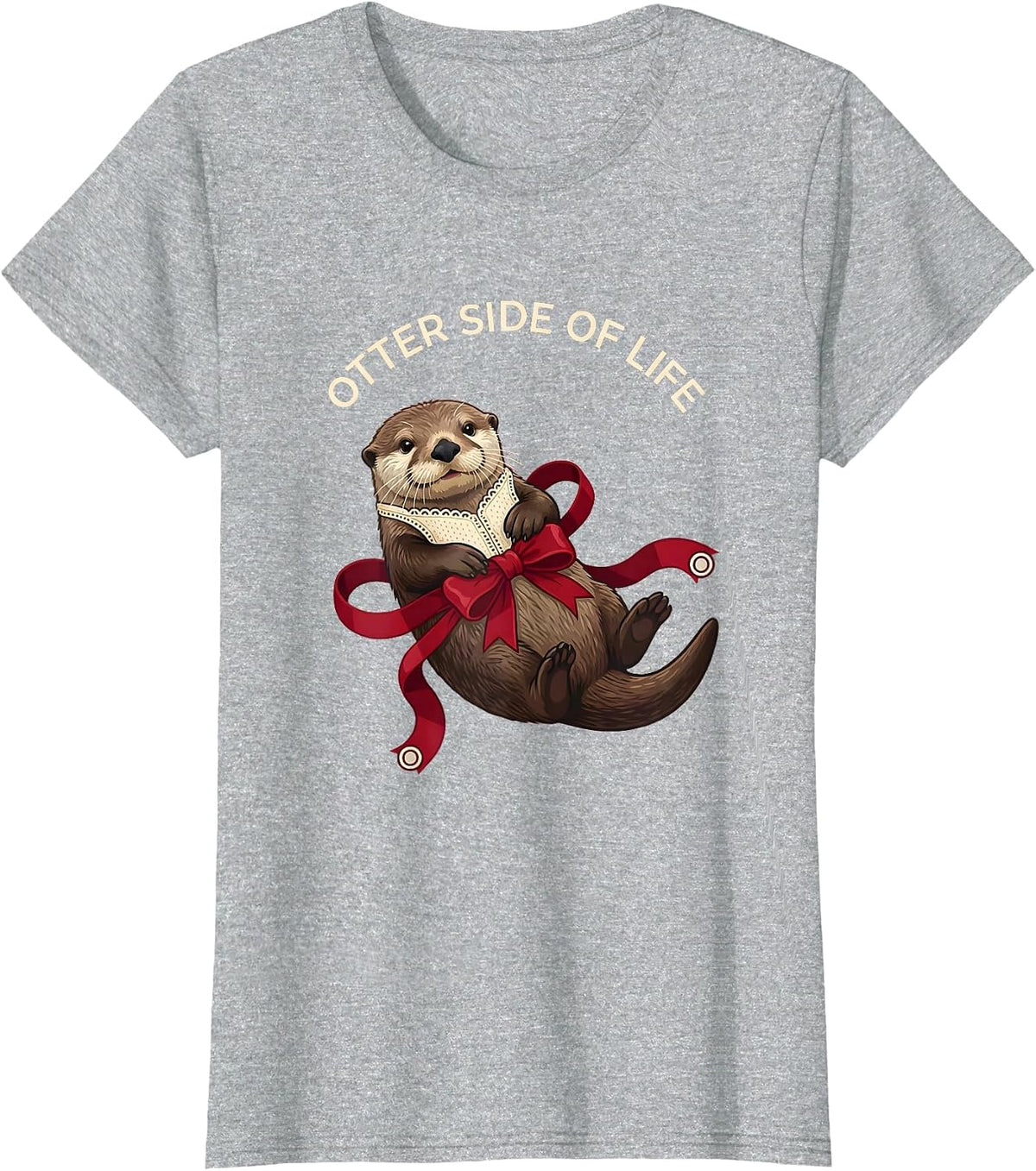 Women's Otter Side of Life Sea Otter Graphic Design T-Shirt - Heather Grey