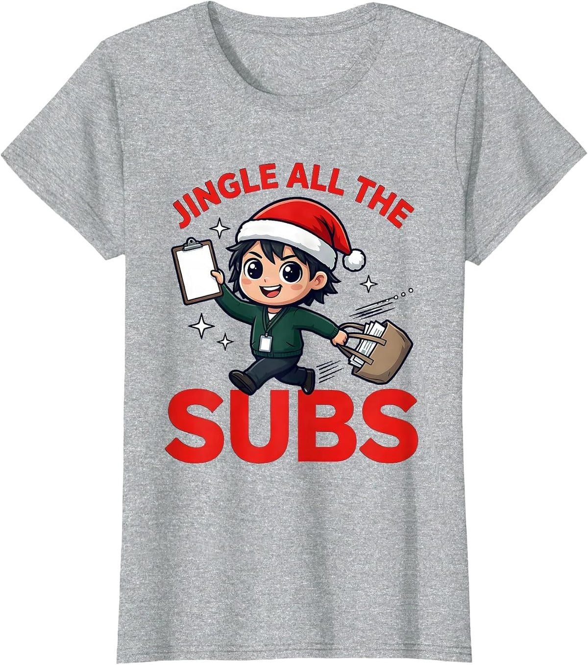 JINGLE ALL THE SUBS Funny School Staff Christmas Humor T-Shirt - Heather Grey