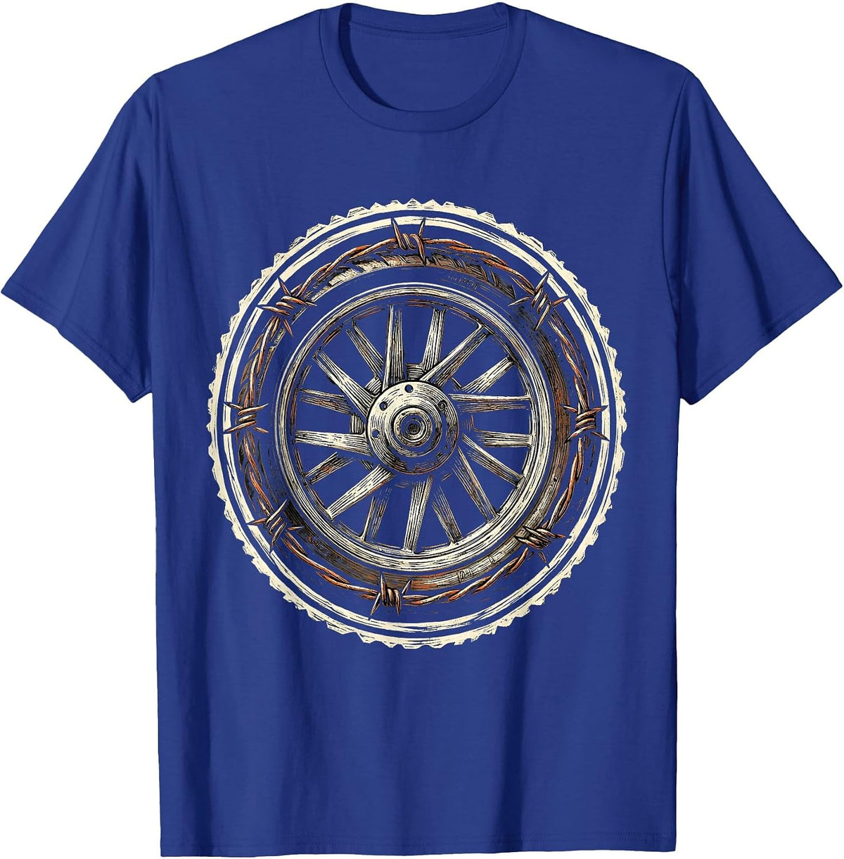 Men's Freedom Rider Motorcycle Wheel Barbed Wire Design T-Shirt - Royal Blue