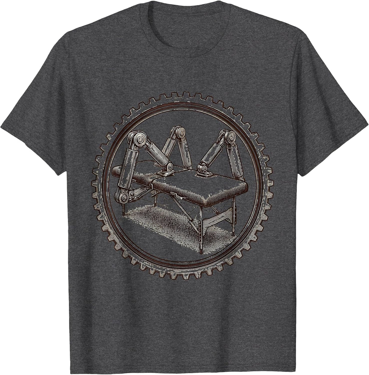 Physical Therapy Table Mechanical Arms Illustration T-Shirt - Dark Heather Grey