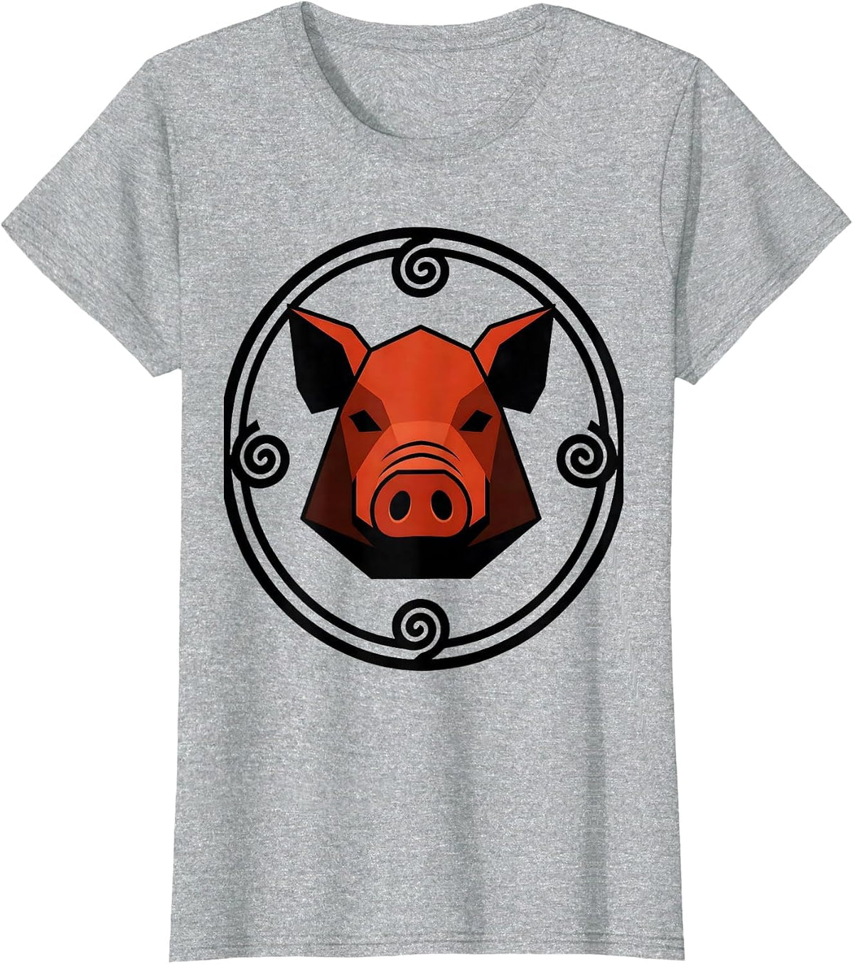 Geometric Pig Badge Farm Animal Lover Humor T-Shirt - Heather Grey