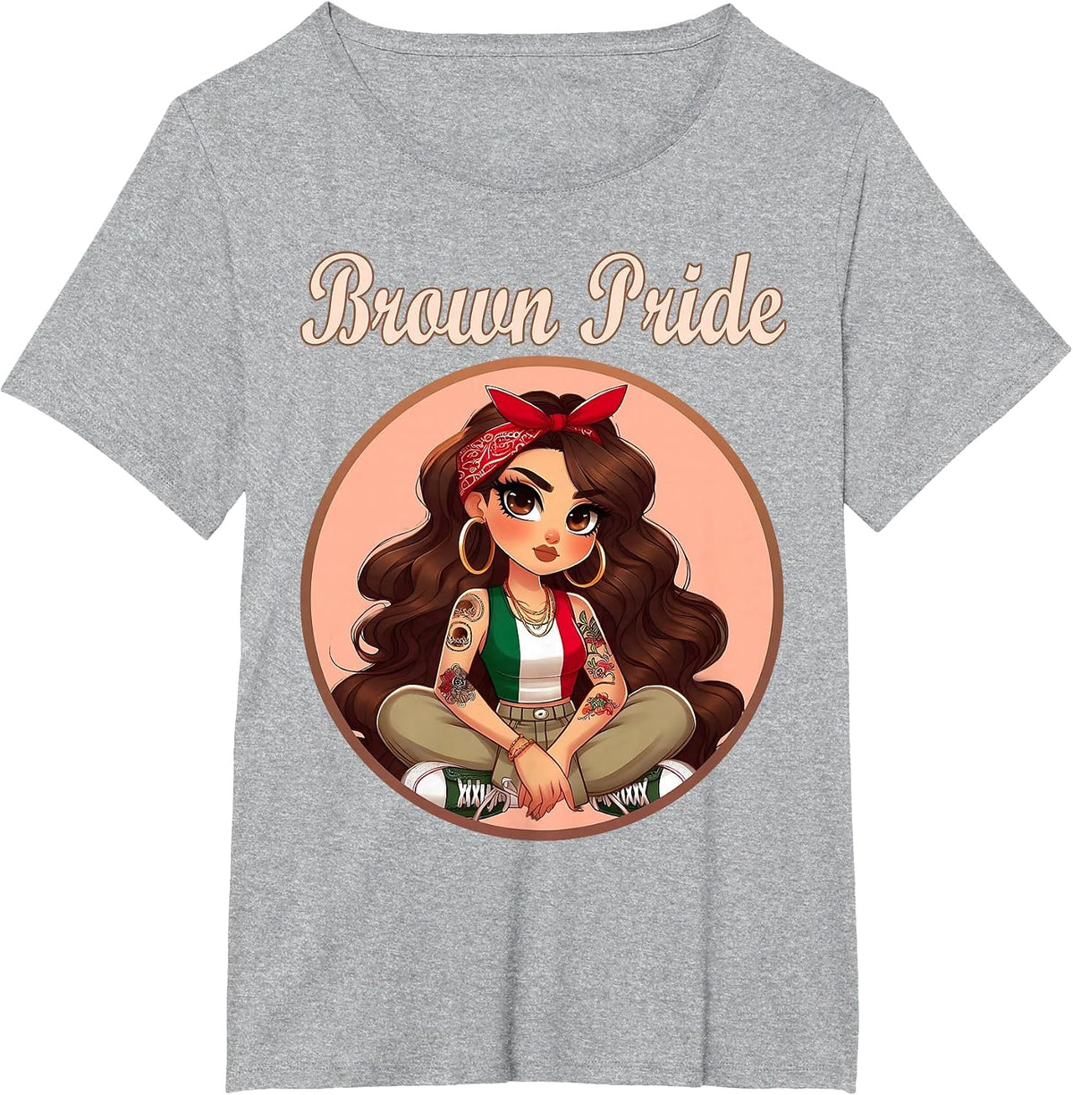 Brown Pride Chicana Chola Chibi Girl Hispanic Heritage Month T-Shirt - Heather Grey