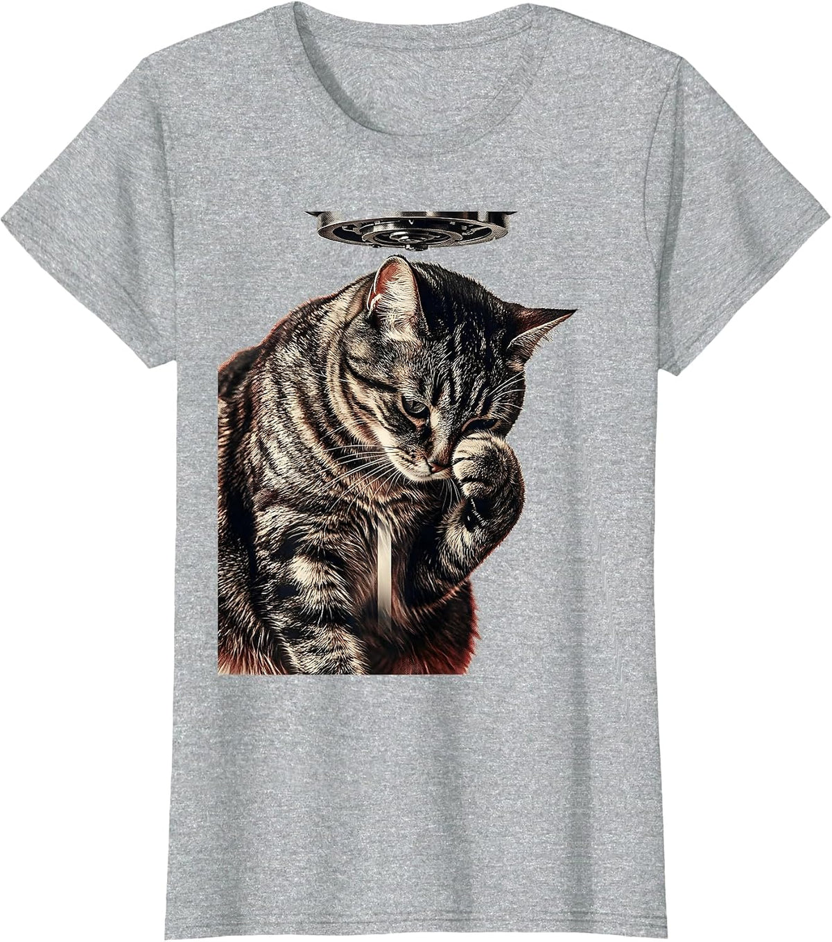 Women's Alien UFO Cat Meme Funny Cat Gift For Cat Owners T-Shirt - Heather Grey