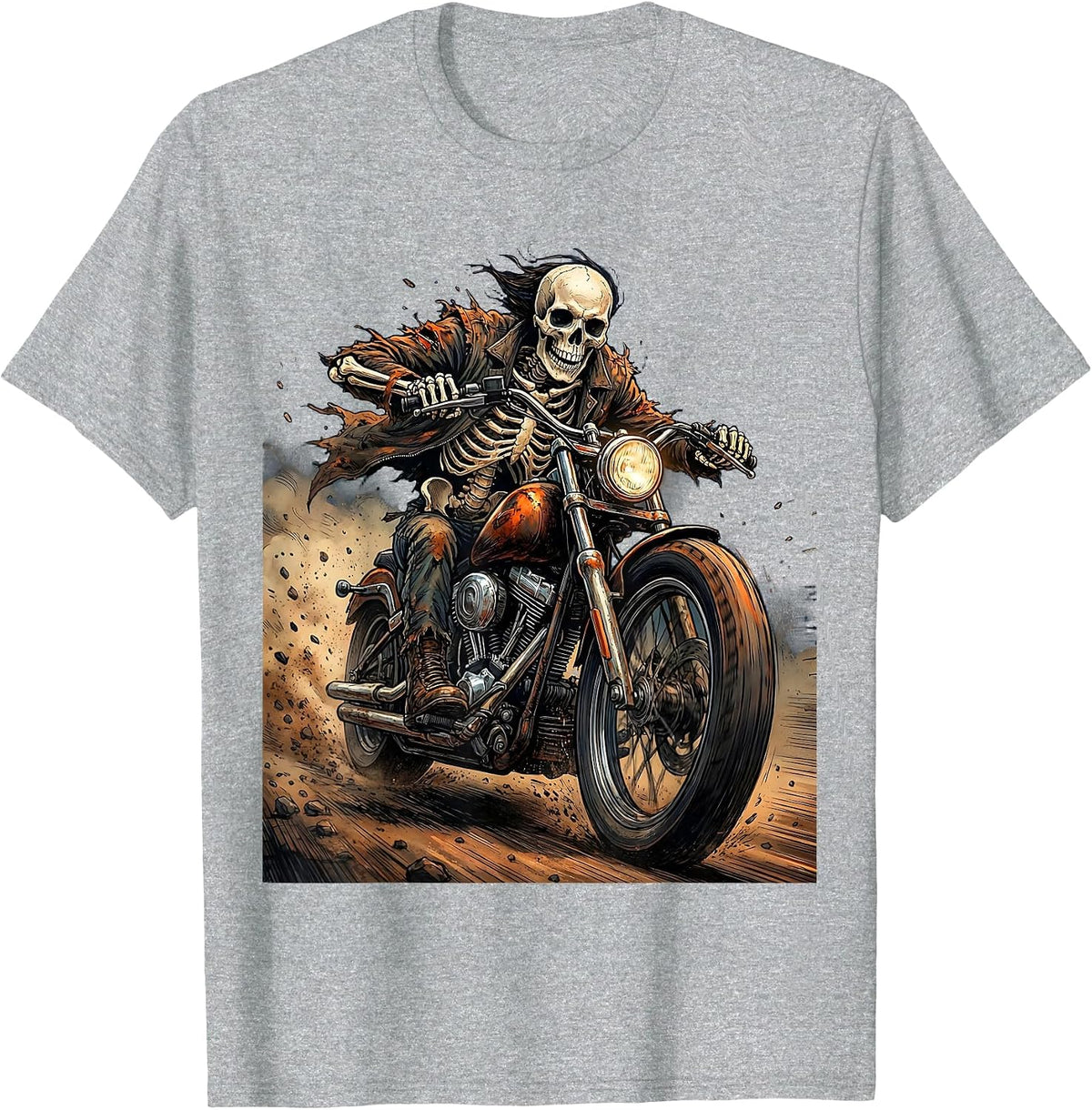 Men's Skeleton Motorcycle Rider Full Speed Graphic T-Shirt - Heather Grey