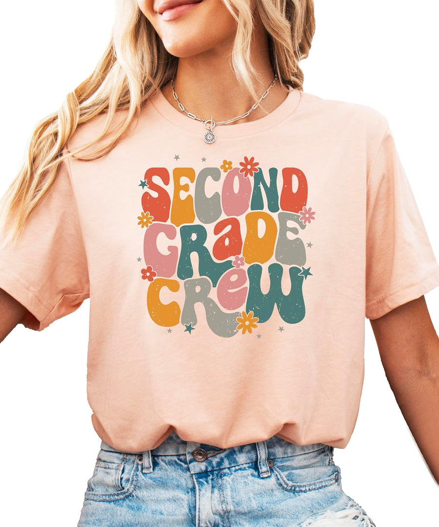 Retro Second Grade Shirt for Toddlers, Youth and Women Trendy Flower Vintage School Tee for Adults and Kids - Adult Peach