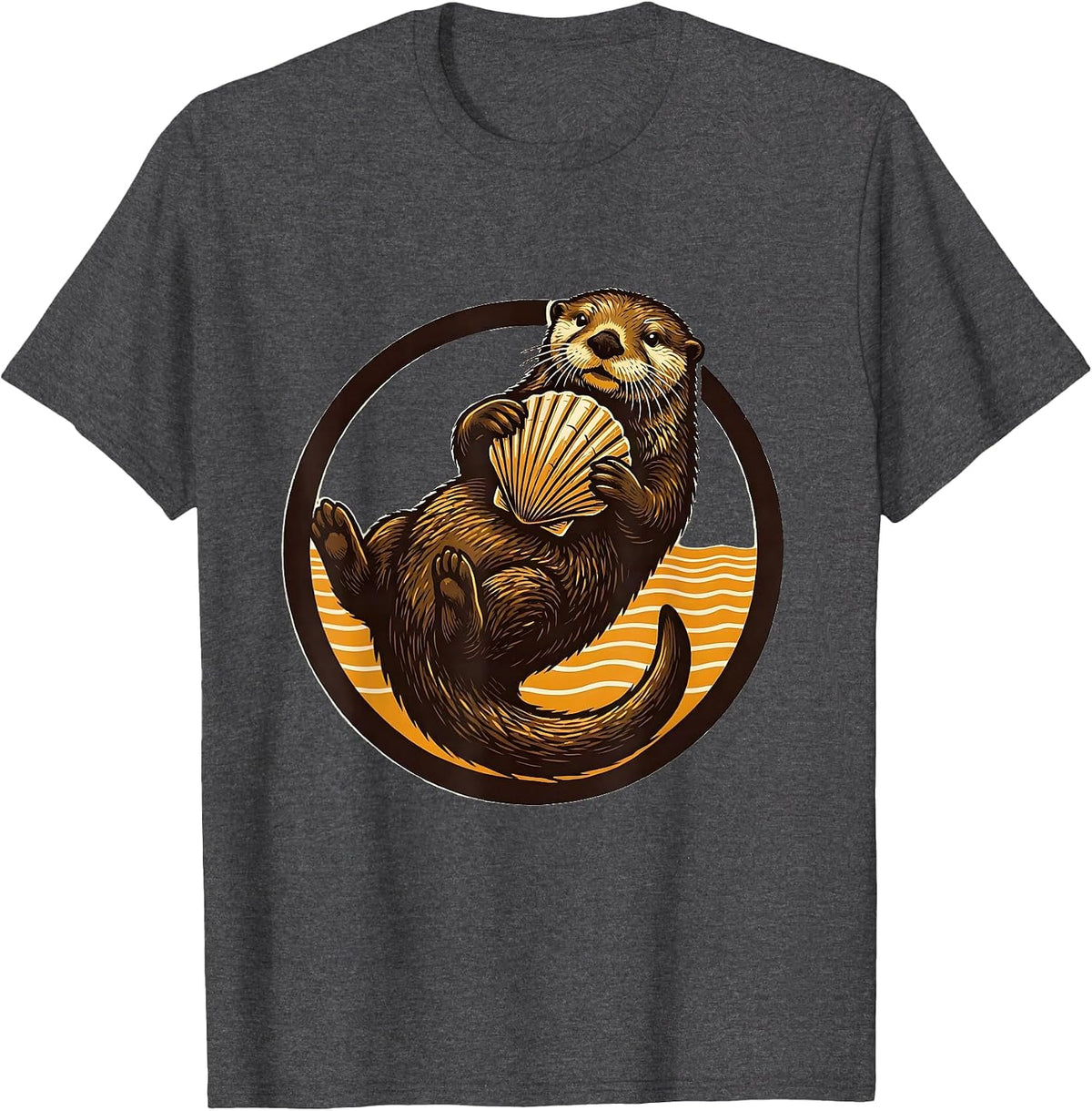Men's Sealed Sea Otter Wood Type Letterpress Otter Lover Humor T-Shirt - Dark Heather Grey