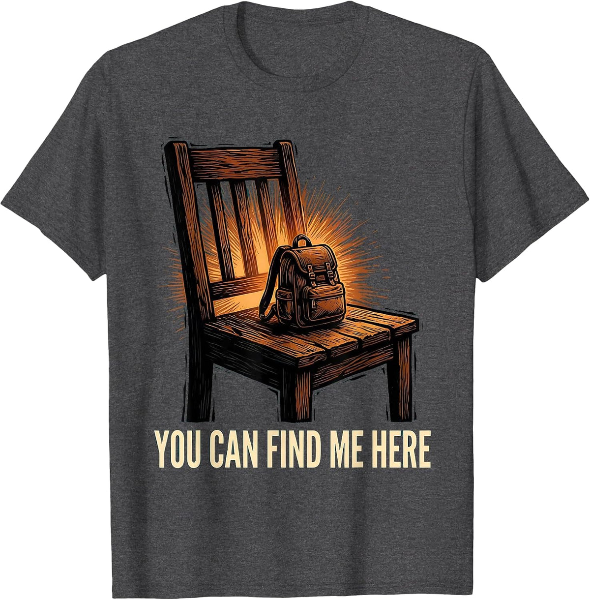 You Can Find Me Here Linocut School Counselor Student T-Shirt - Dark Heather Grey