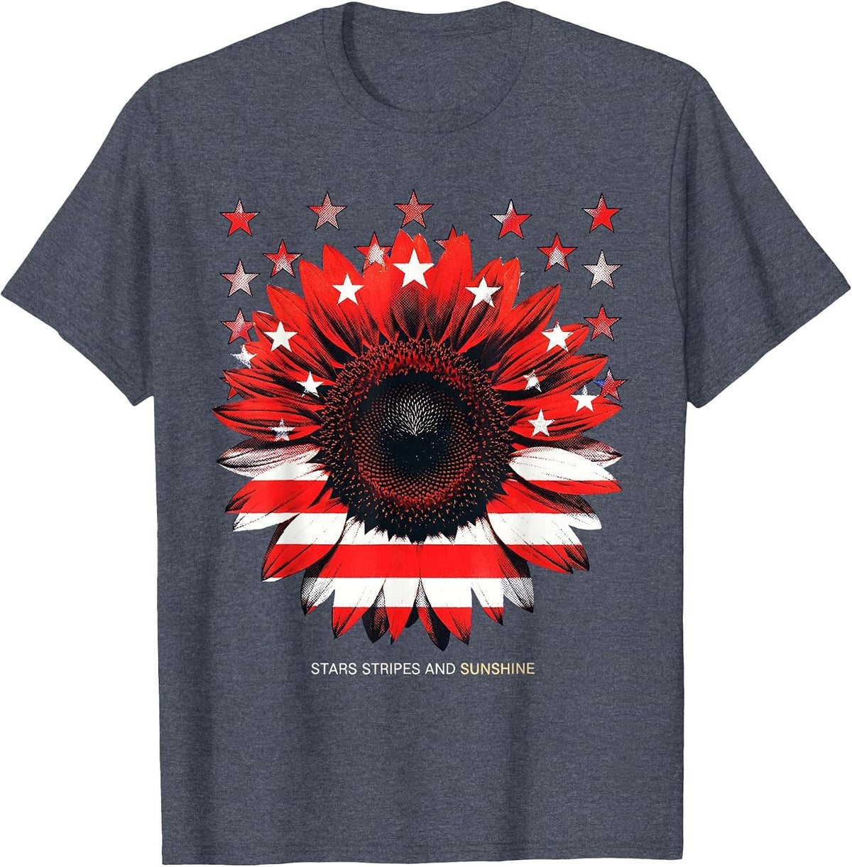 Stars Stripes and Sunshine Red White Blue Design T-Shirt - Heather Blue