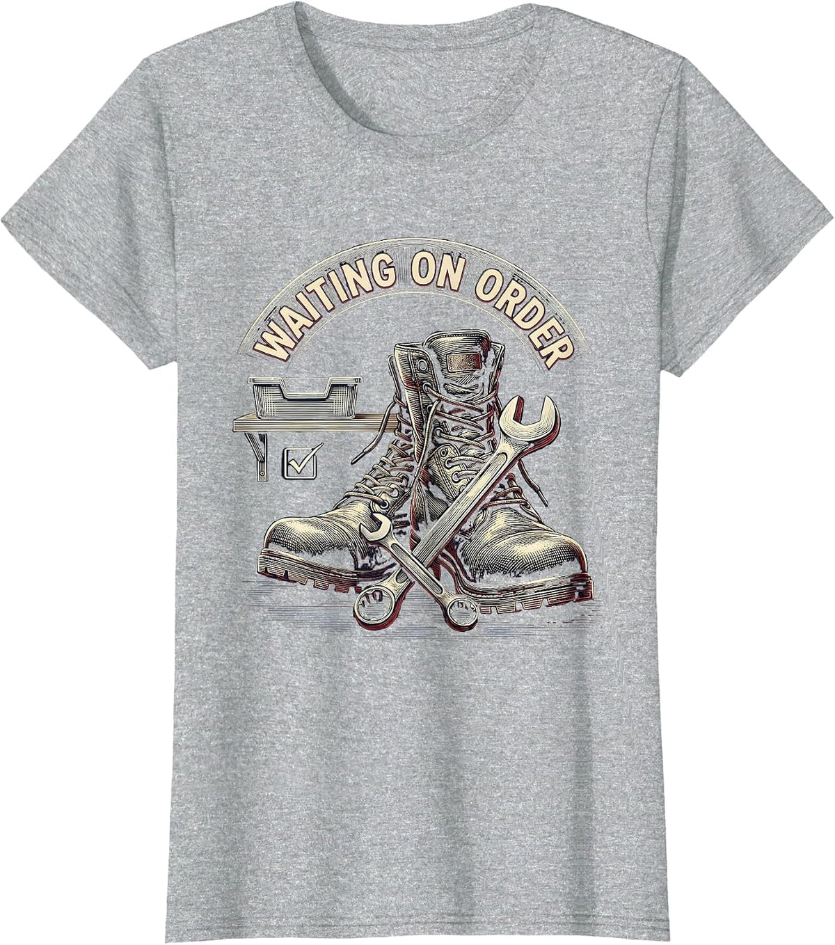 Waiting On Order Crosshatch Etching Auto Mechanic Auto T-Shirt - Heather Grey