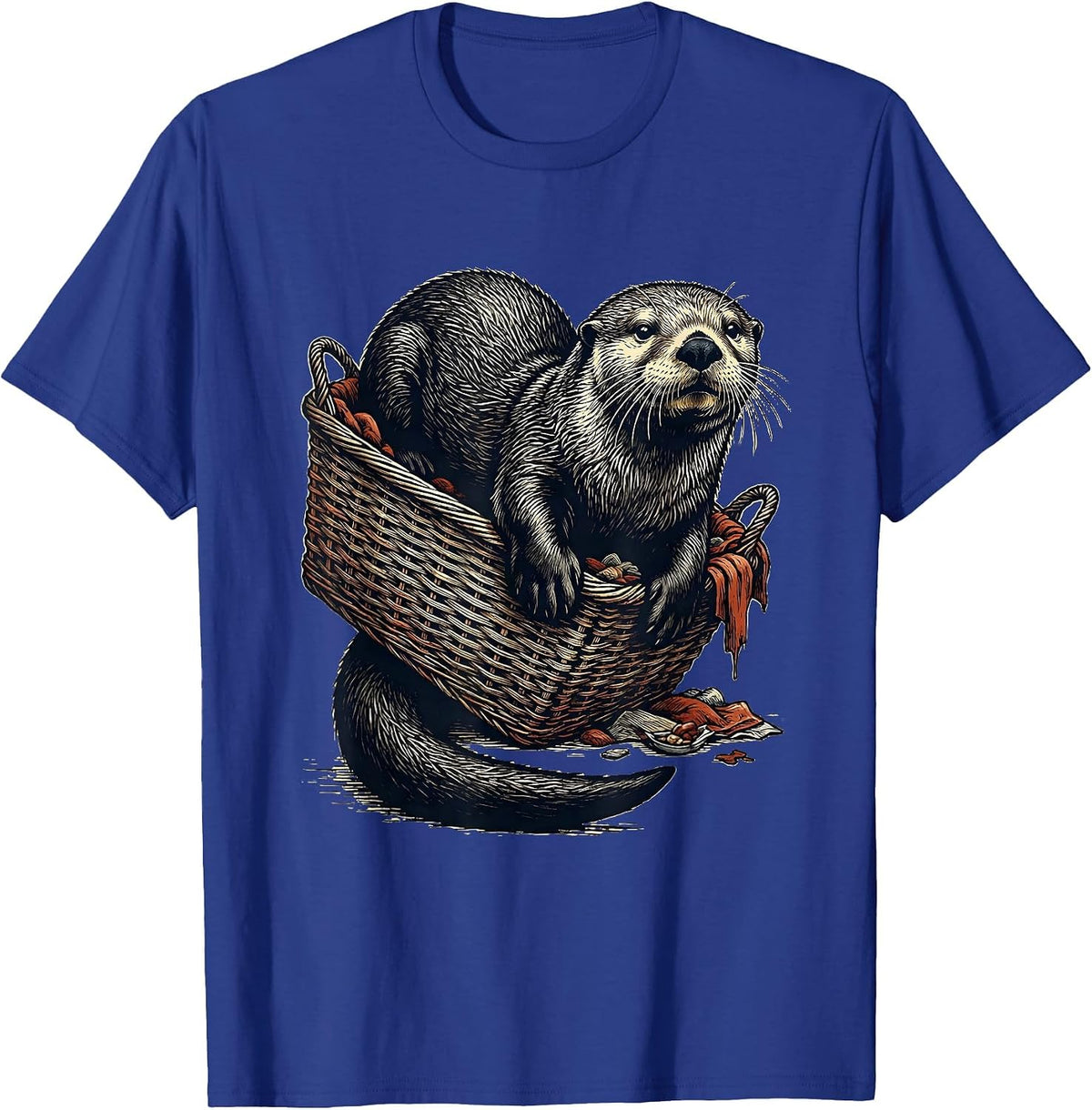Men's Sea Otter Linocut Funny Otter Lover Gift T-Shirt - Royal Blue