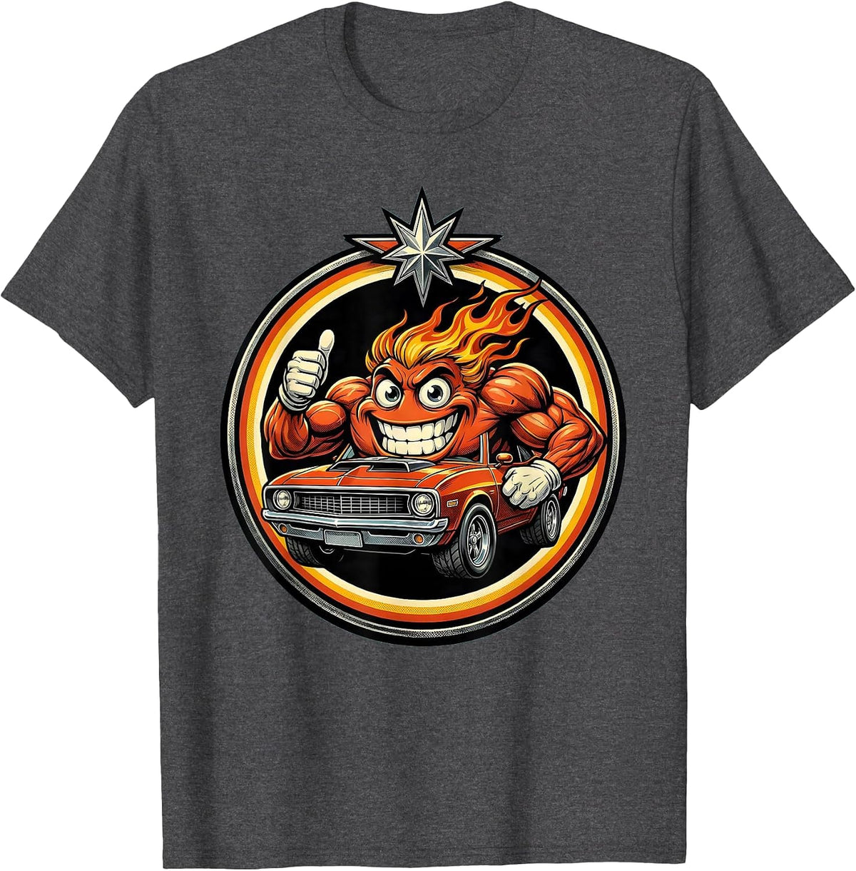 70s Muscle Car Racing Flames Retro Classic Design T-Shirt - Dark Heather Grey