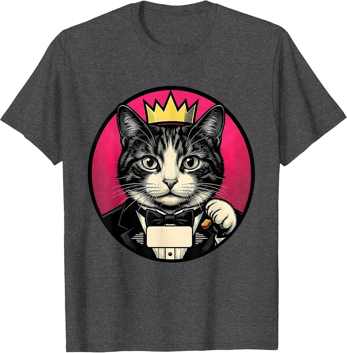 Men's Crowned Cat Pop Art Funny Cat Meme Humor T-Shirt - Dark Heather Grey