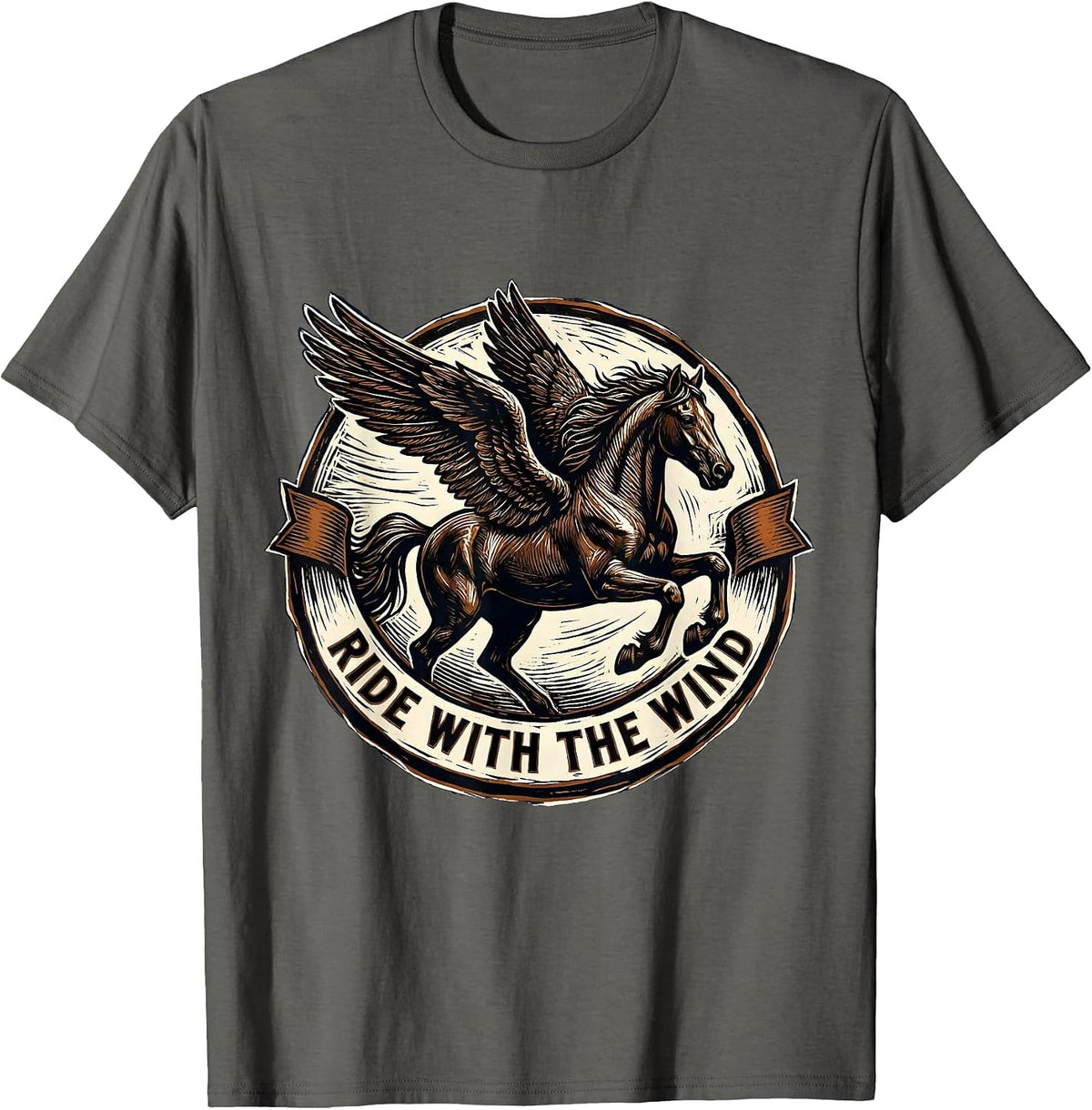 Ride With The Wind Godspeed Biker Design T-Shirt - Asphalt Grey