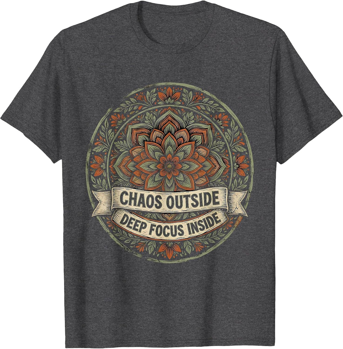 Men's Chaos Outside Deep Focus Inside Autism Design T-Shirt - Dark Heather Grey