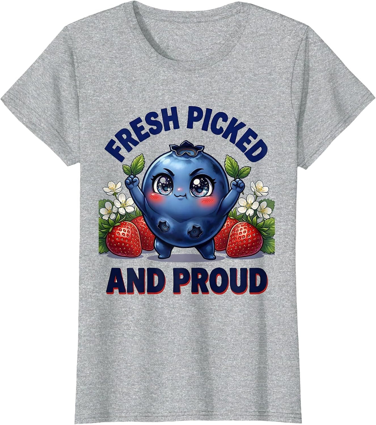 Women's Red White and Blueberries Fresh Picked Design T-Shirt - Heather Grey