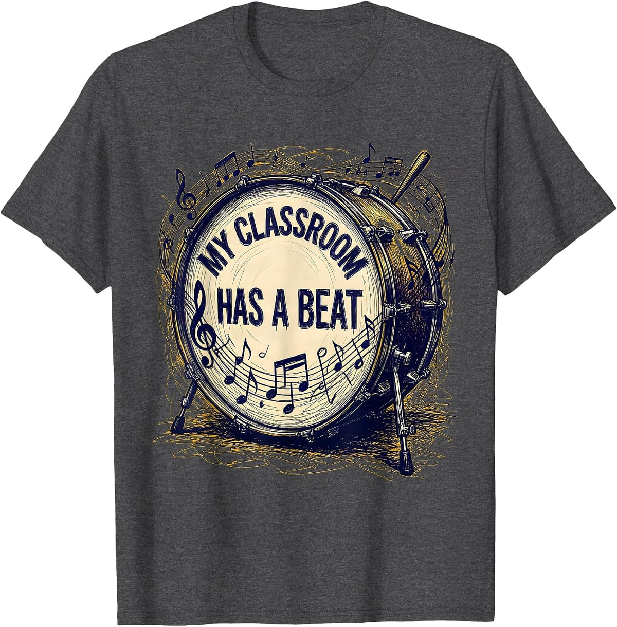 Men's My Classroom Has a Beat Music Teacher Design T-Shirt - Dark Heather Grey