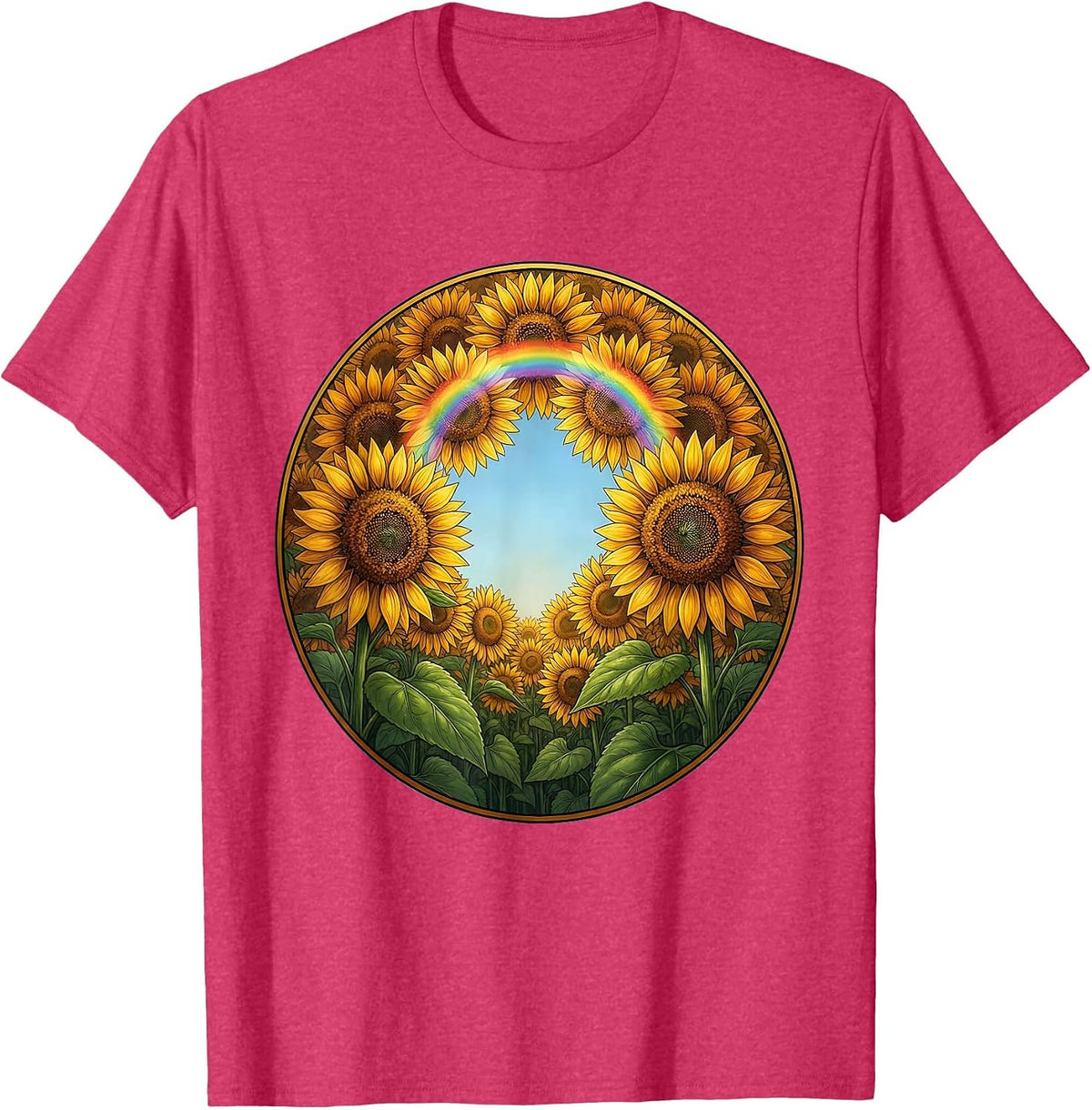 Autism Awareness Sunflower Field Looking Up T-Shirt - Red Heather