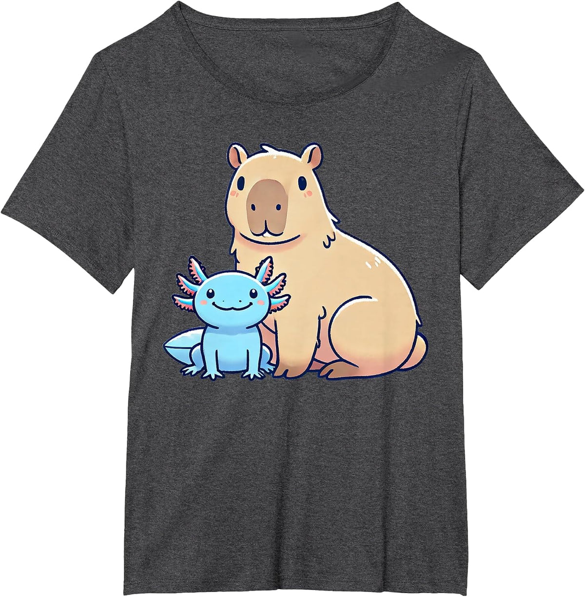 Kawaii Capybara Axolotl T-Shirt - Dark Heather Grey