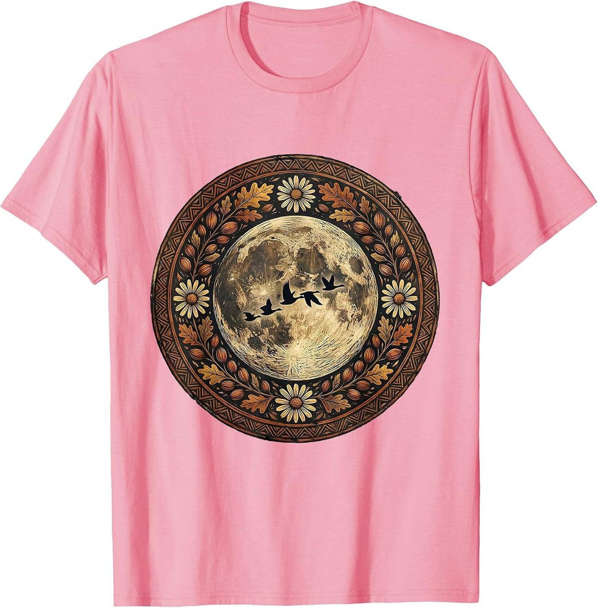 Men's Harvest Moon Flying Geese Fall Season Design T-Shirt - Pink