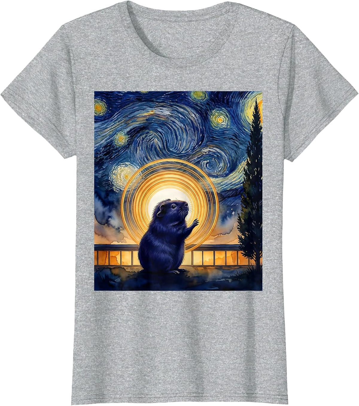 Guinea Pig Starry Night Van Gogh Art Lover Gift T-Shirt - Heather Grey