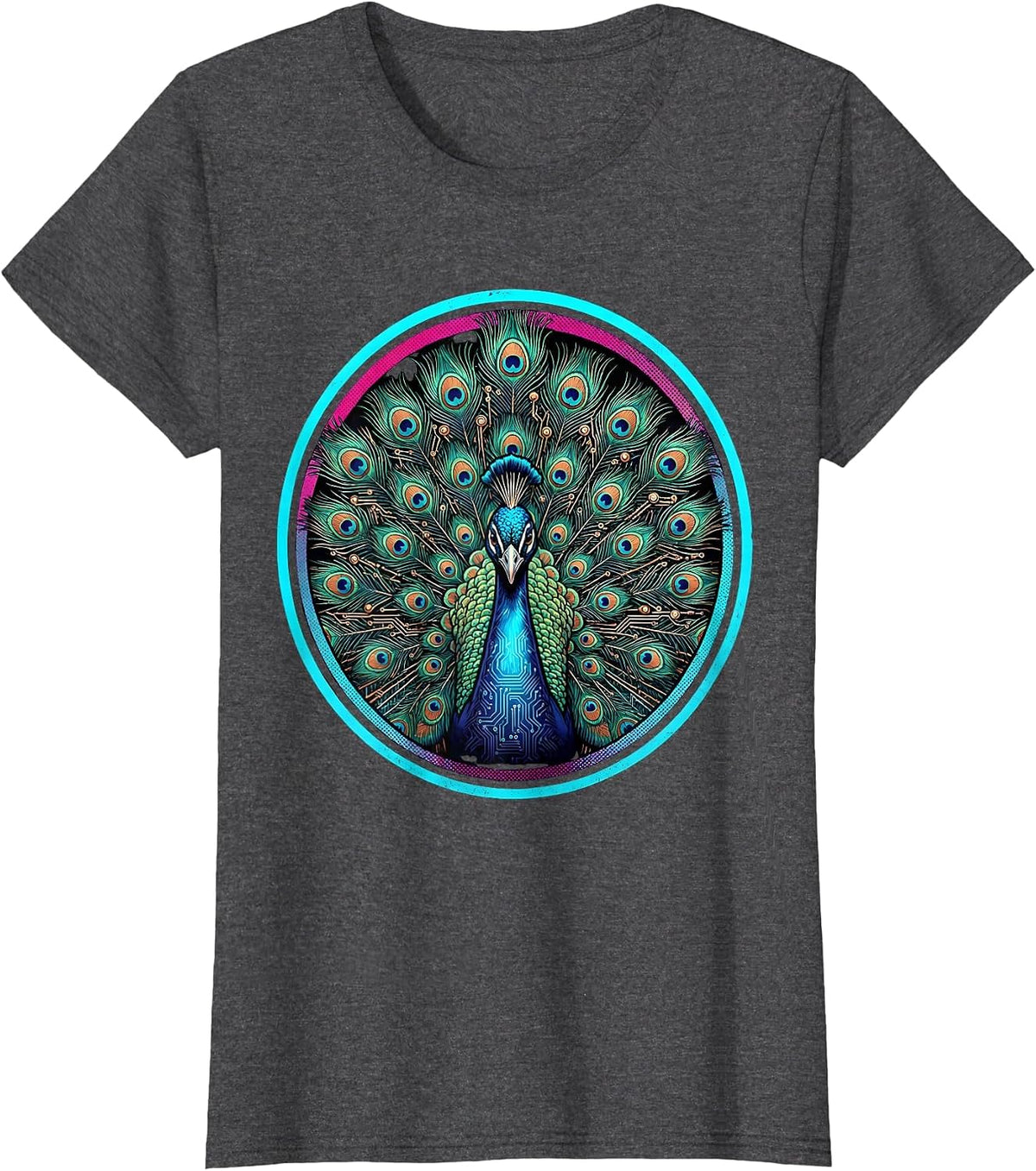 Women's Peacock Circuit Board Autism Awareness Design T-Shirt - Dark Heather Grey