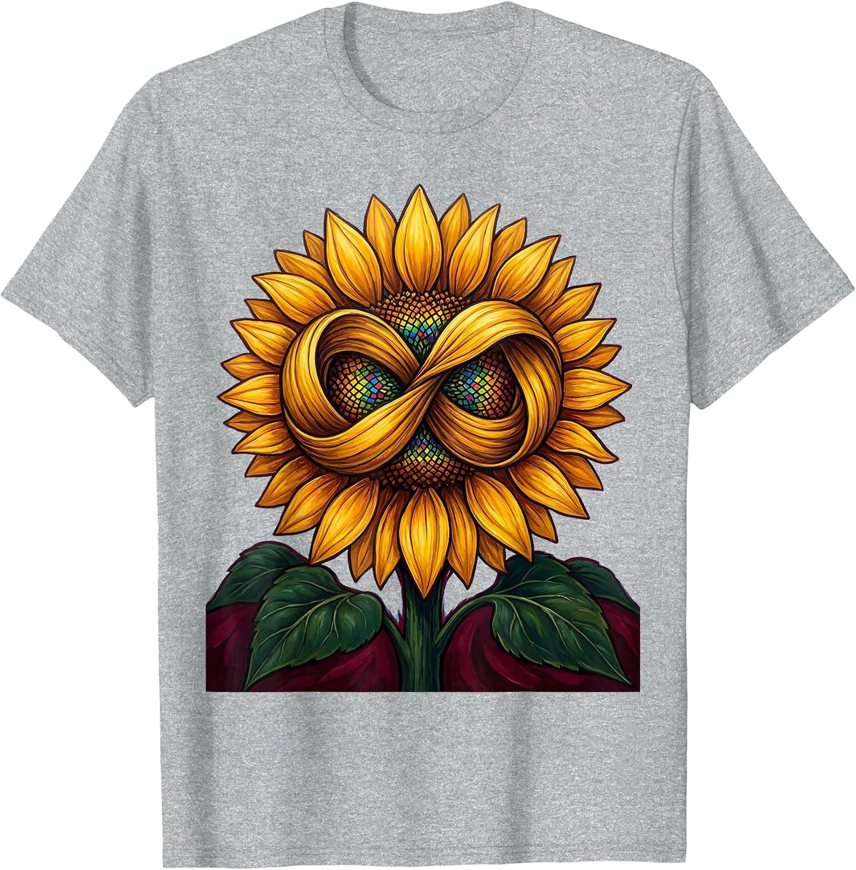 Men's Autism Awareness Sunflower Infinity Symbol Design T-Shirt - Heather Grey