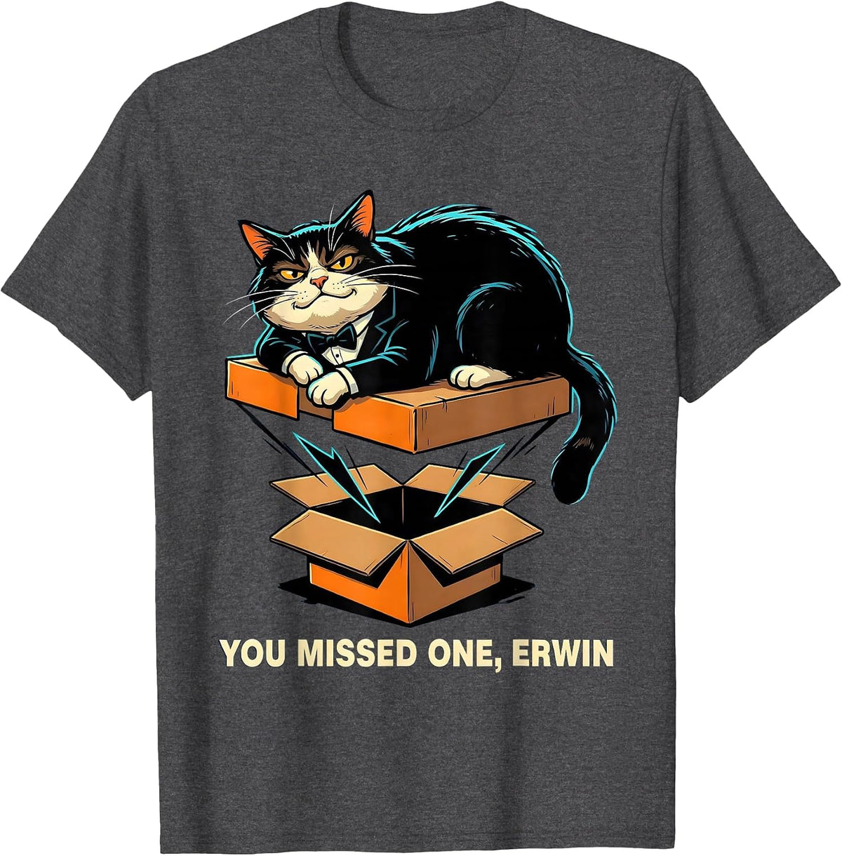 Men's You Missed One, Erwin Funny Quantum Physics Cat Lover Gift T-Shirt - Dark Heather Grey