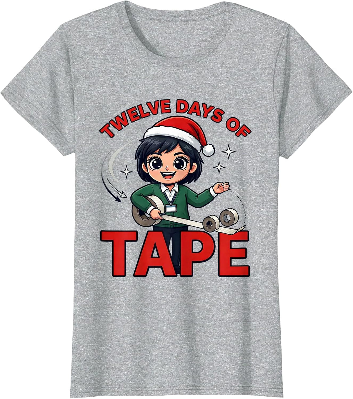TWELVE DAYS OF TAPE Funny Teacher Christmas School Staff T-Shirt - Heather Grey