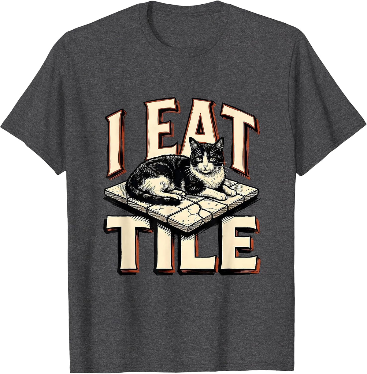 Men's I Eat Tile Funny Cat Meme Internet Humor Novelty Gift T-Shirt - Dark Heather Grey