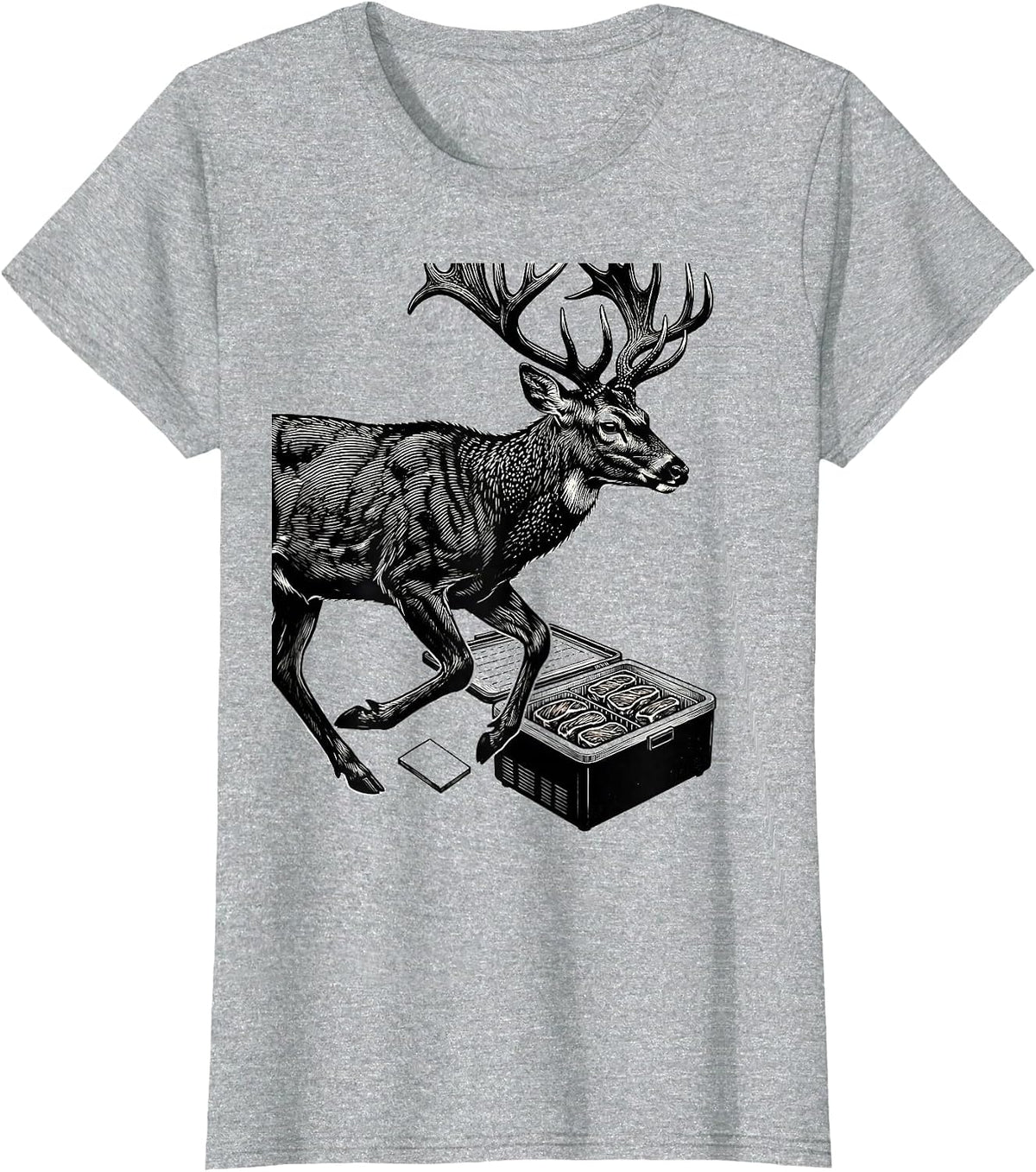 Women's Deer Buck Hunting Freezer Meat Scratchboard Humor T-Shirt - Heather Grey