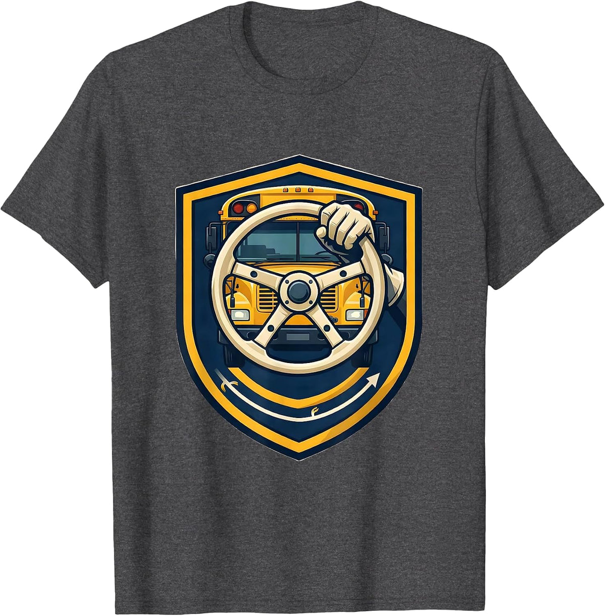 Men's School Bus Driver Emblem Transportation Squad Novelty T-Shirt - Dark Heather Grey