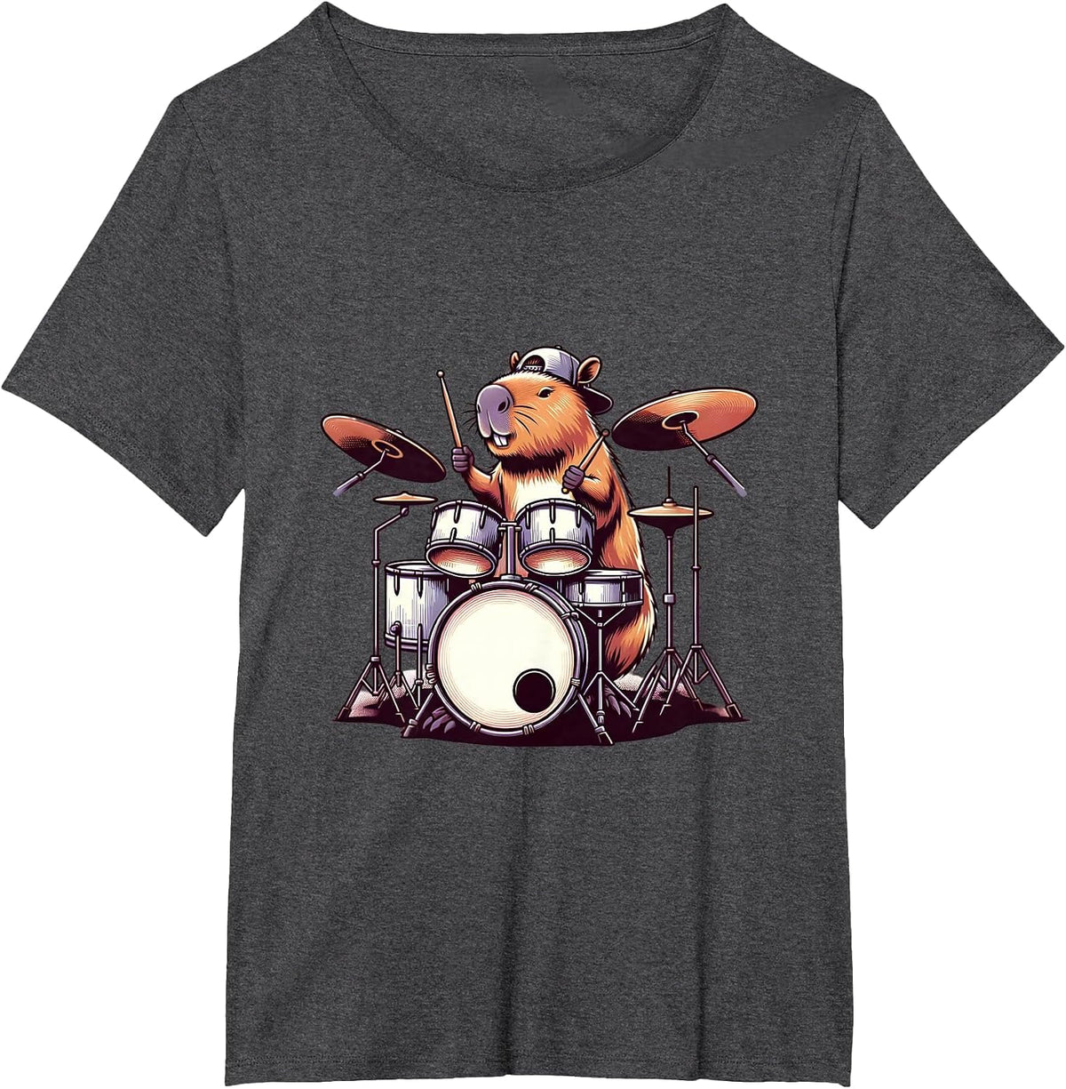 Capybara Playing Drums Drumming Lover Graphic Funny Drummer T-Shirt - Dark Heather Grey