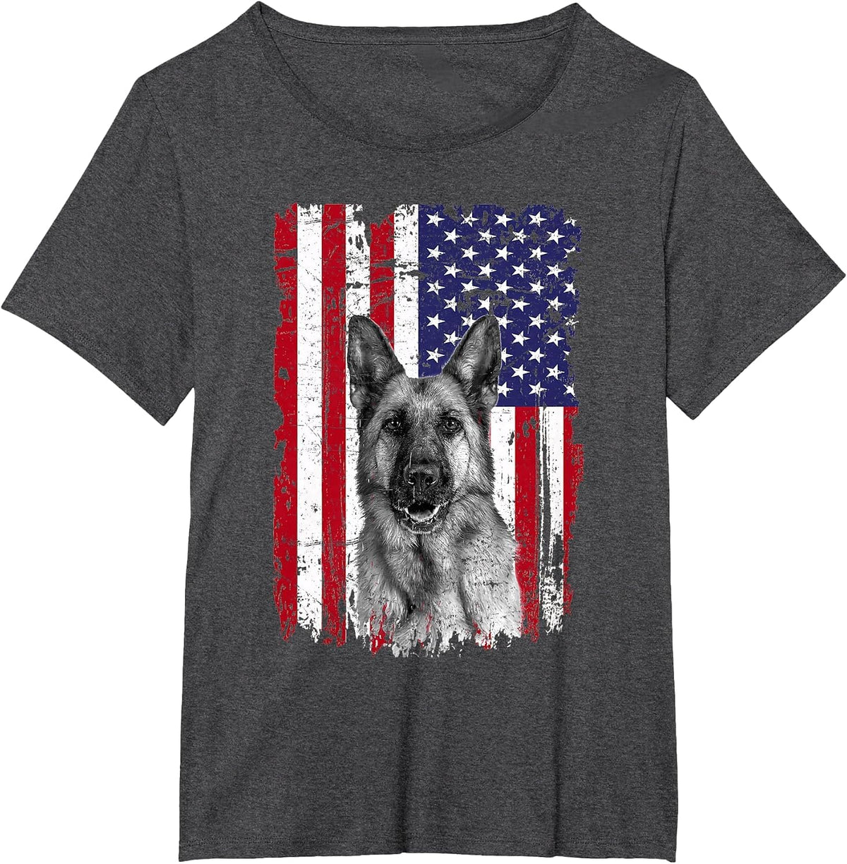 Patriotic German Shepherd American Flag 2026 4th of July T-Shirt - Dark Heather Grey