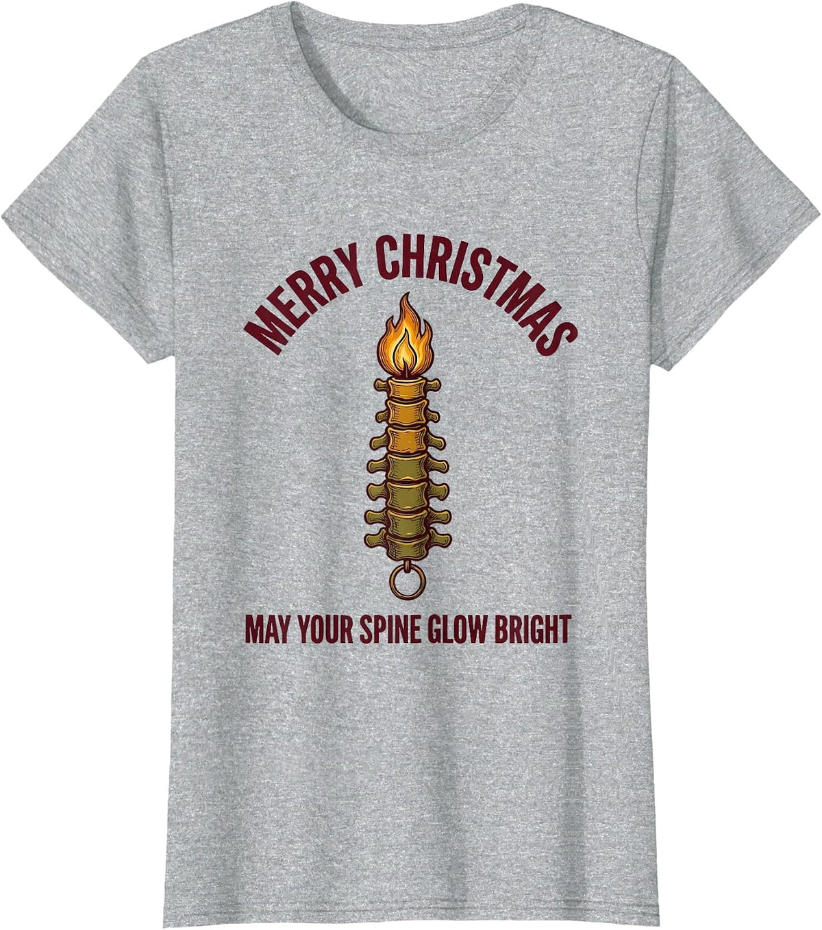 Women's Merry Christmas, May Your Spine Glow Bright Funny T-Shirt - Heather Grey