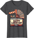Women's Happy Labor Day, Pals Risograph Picnic Holiday Celebration T-Shirt - Dark Heather Grey