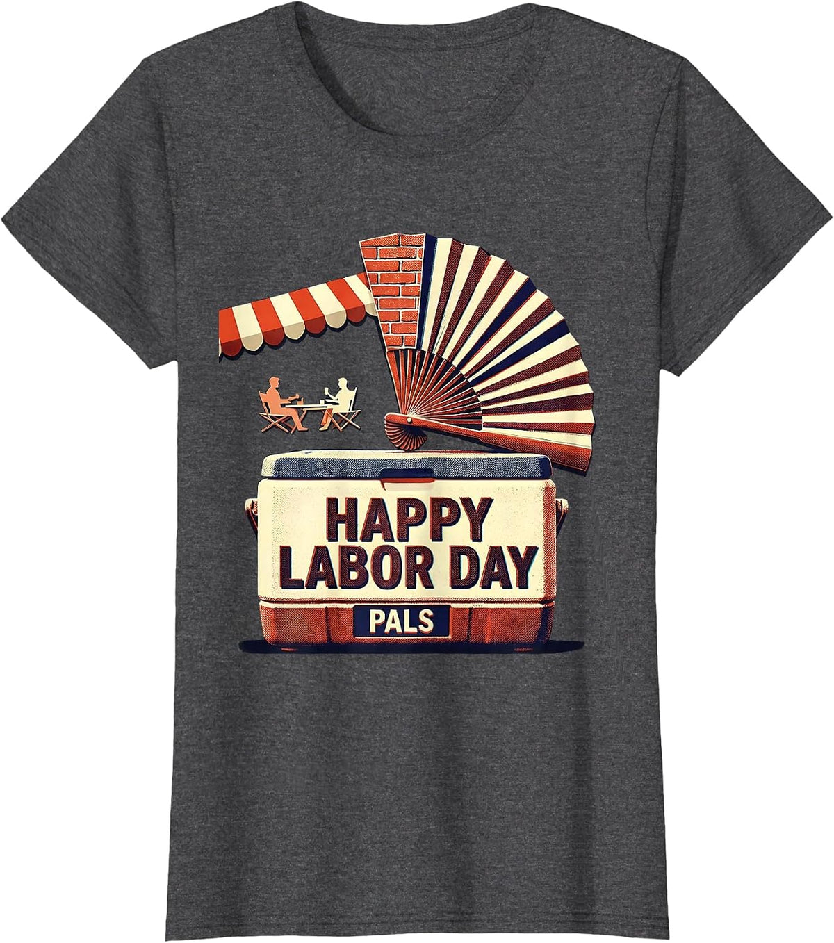 Women's Happy Labor Day, Pals Risograph Picnic Holiday Celebration T-Shirt - Dark Heather Grey