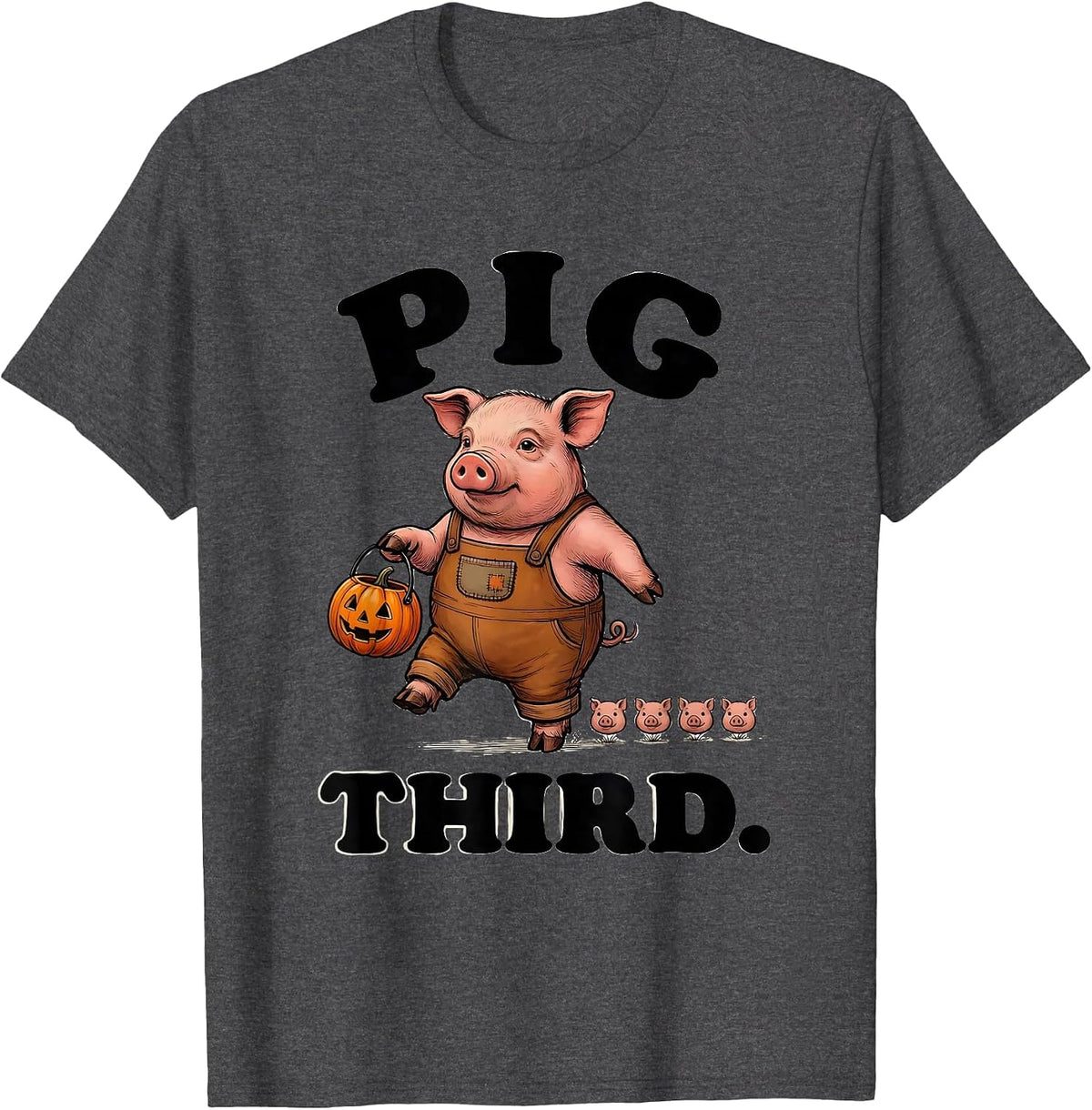 Men's Pig Third Funny Piglet Costume Pig Lover Halloween T-Shirt - Dark Heather Grey