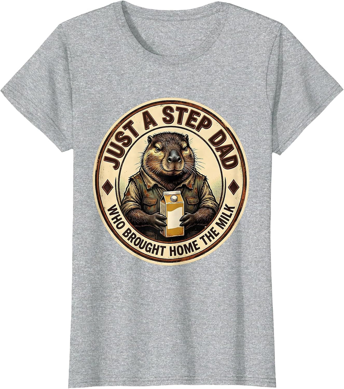 Women's Just A Step Dad Who Brought Home The Milk Funny T-Shirt - Heather Grey